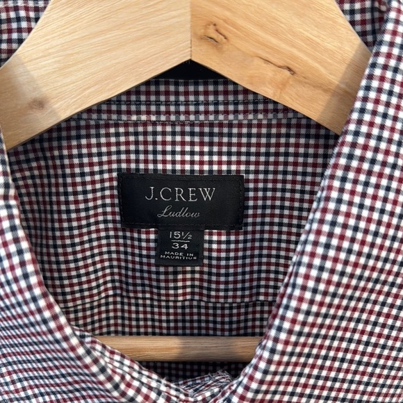 J. Crew Ludlow Men's Black White Red Checkered Button Down Shirt Size 15.5/34 - Picture 3 of 6